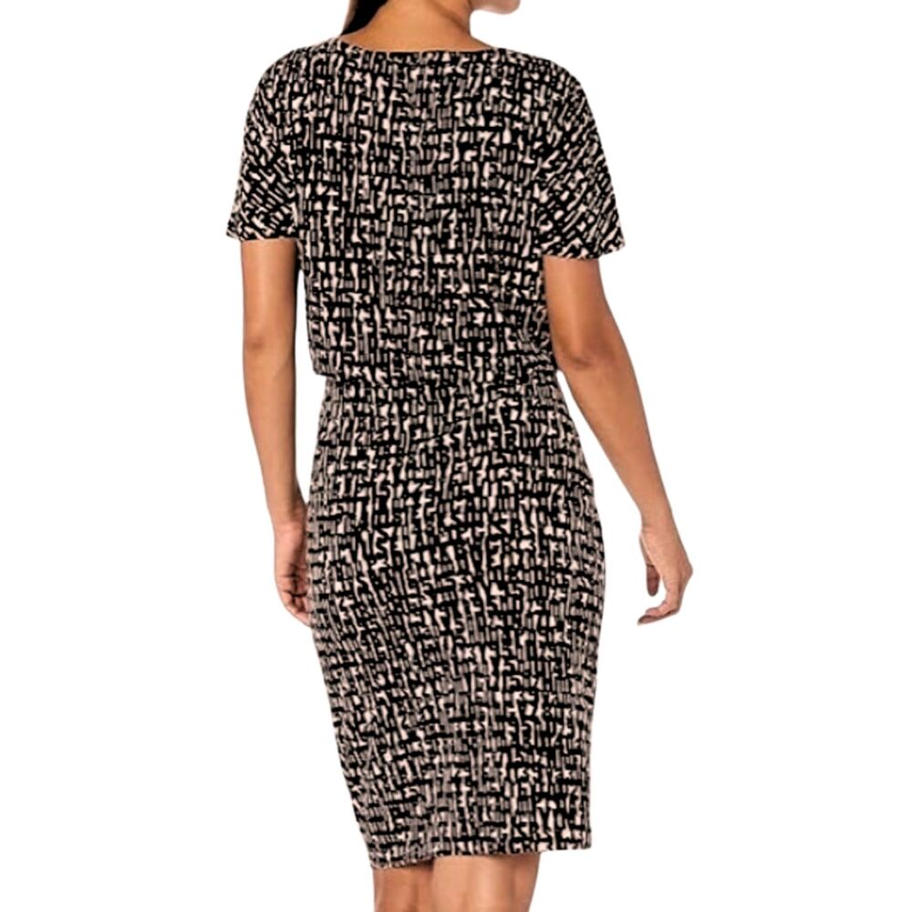 NIC+ZOE Abstract Print Stretch Knit Knee Dress Size PM Black Tan Lined - Picture 4 of 6